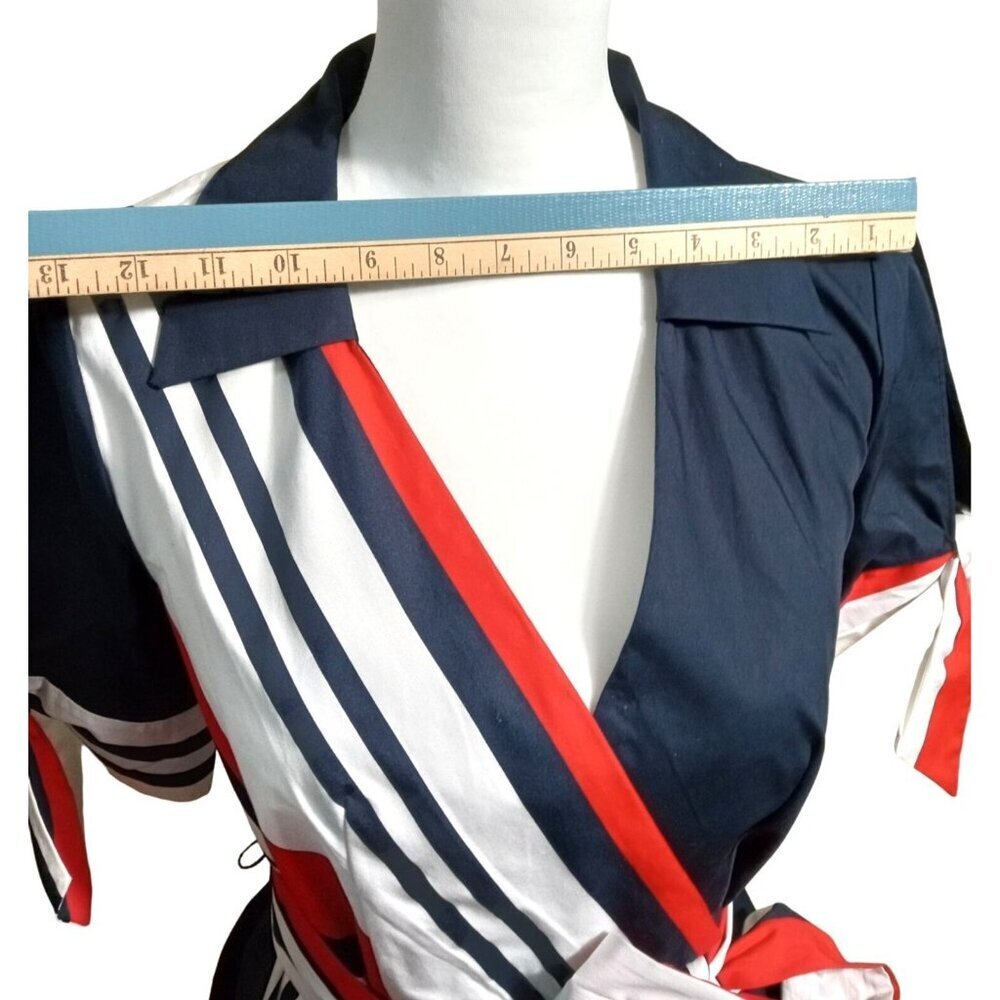 NWT Venus Blue & Red and White wrap dress cut out sleeves Sz 2 - Picture 13 of 16